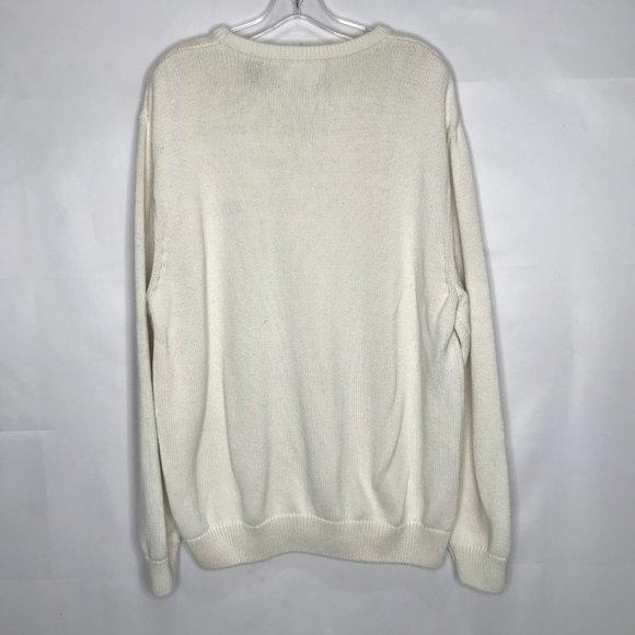 Chaps Men’s Sweater sz XL 100% Cotton Knit Cream Color Crest Classic Pull Over - Picture 3 of 7